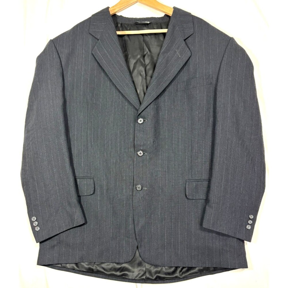 Vintage Roberto Villini Grey‎ Wool Pinstripe Blazer 48R 3 Button Made in Italy